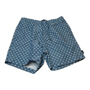 Michael Kors Mid Length Blue White MK Logo Swim Lined Shorts Trunks Mens Size L